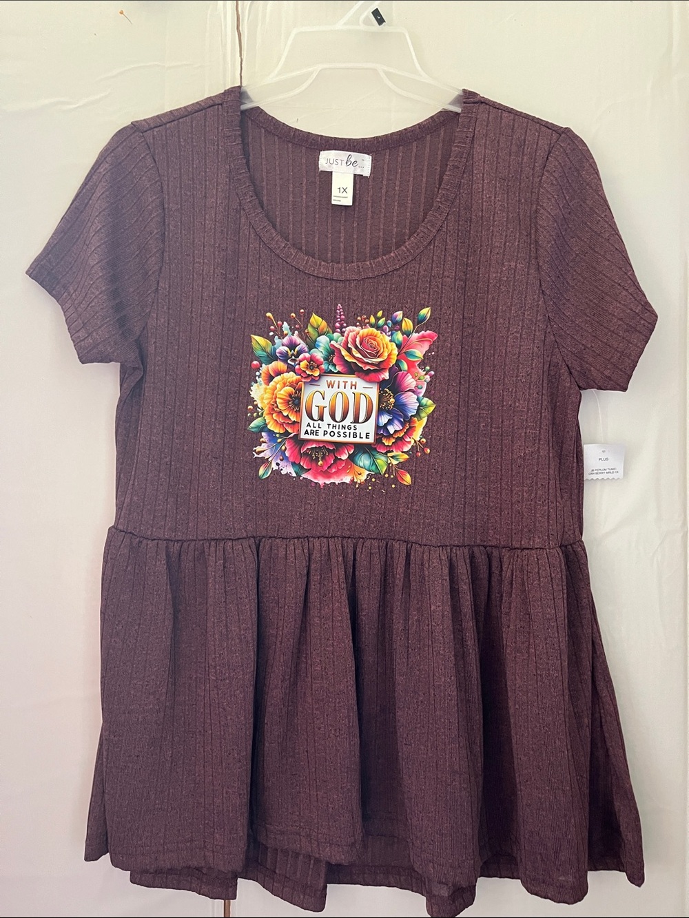 Upcycled graphic burgundy Ribbed women’s Dress with Colorful Floral Graphic